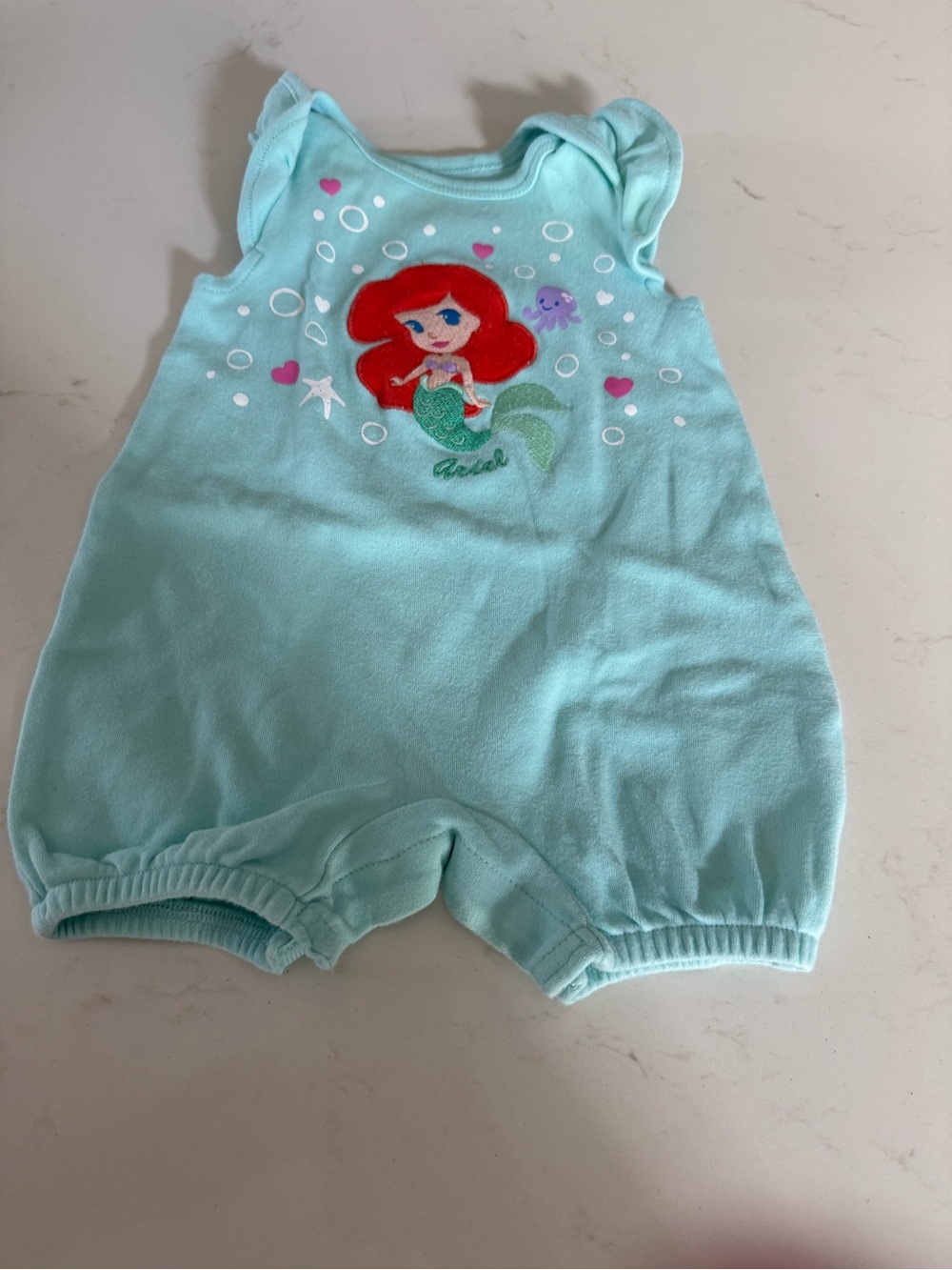 Disney Little Mermaid Aqua Romper with Red Hair Graphic